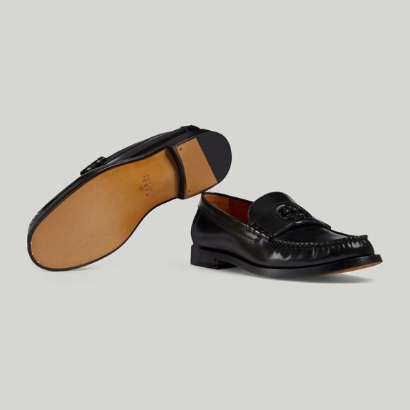 NIB Gucci Millennial Ribot interlocking G black leather loafers- G 10.5 US 11.5 - Picture 4 of 10